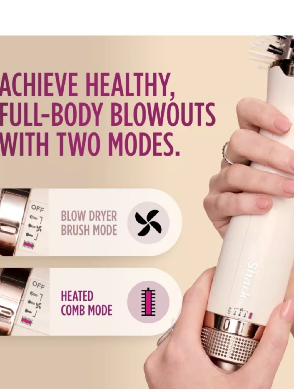 Shark White and Pink Hot Air Styling Brush — Smooth Curls & Volume - Picture 4 of 4